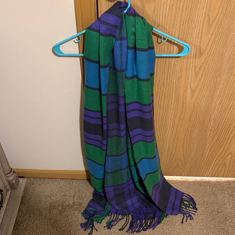 Plaid Green and Blue Scarf